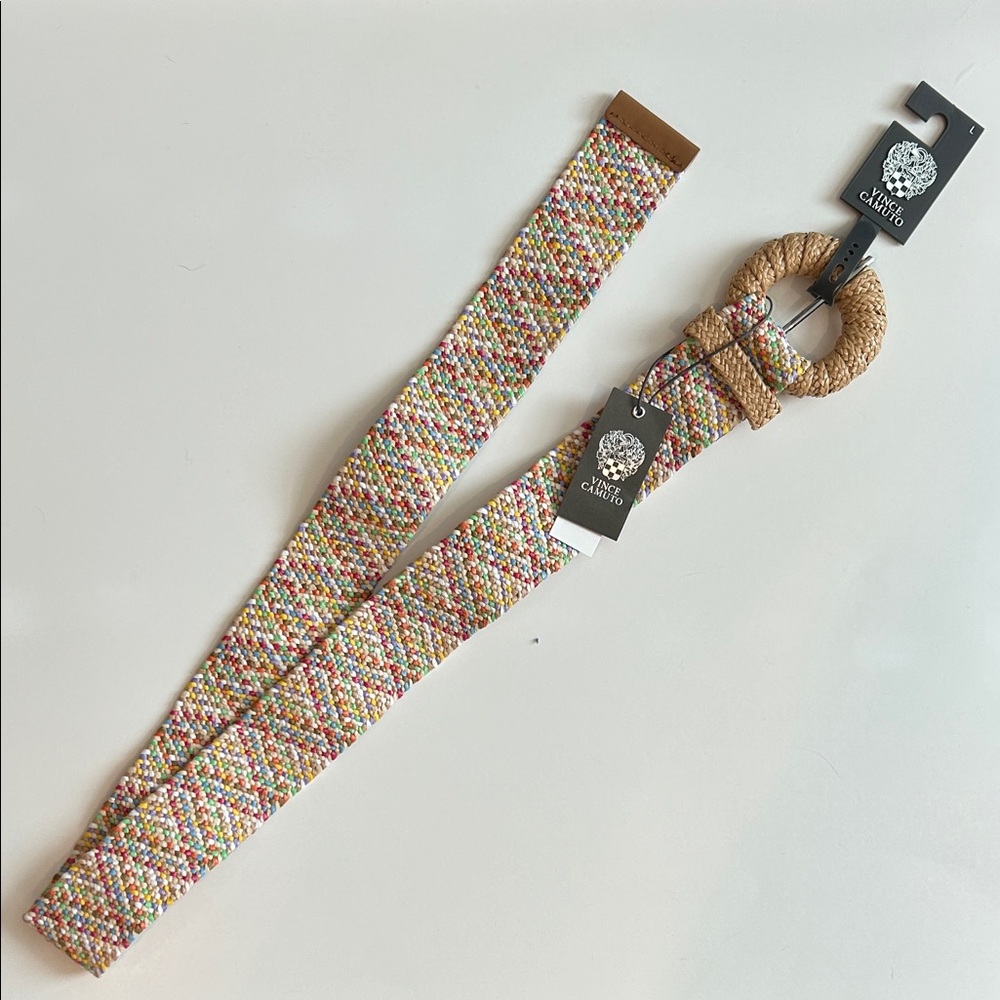 Vince Camuto Colorful Woven Belt with Round Buckle, Size L, Brand New with tags